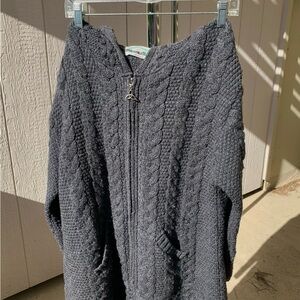 Aran Crafts Charcoal Cable Knit Hoodie Cardigan XL EUC Oversize 100% Merino Wool